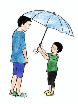 雨の日の兄弟イラスト