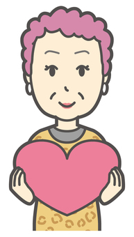  大阪のおばちゃん-142-バスト ハート,おばちゃん,大阪,ヒョウ柄,おばはん,中年,女性,関西,派手,おばさんのイラスト素材