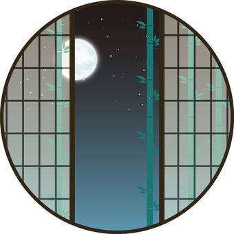 丸窓と満月2 丸窓,飾り枠,和室,円,満月,夜,月,窓,障子,星空のイラスト素材
