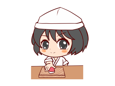 寿司を差し出すお寿司屋さん 寿司,寿司屋,女性,バストアップ,萌え系,かわいい系のイラスト素材