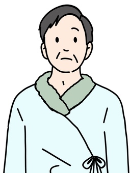 首元にタオルを巻いた入院患者 男性,アジア系,日本人,中年,タオル,首元,保護,入院,病衣,患者のイラスト素材