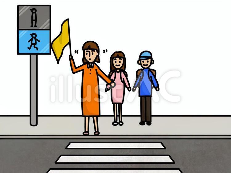 横断歩道見守り（青確認） 横断歩道,立ち当番,安全旗のイラスト素材
