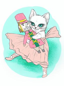 子猫のくるみ割り人形 手書き,習い事,ネコ,バレエ,ダンス,バレリーナ,トゥシューズ,発表会,リボン,くるみ割り人形のイラスト素材
