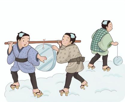 江戸時代　子ども冬の氷遊び 江戸時代,遊び,子ども,氷,運ぶ,冬,げた,元気のイラスト素材