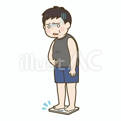 体重計に乗るぽっちゃりした男性