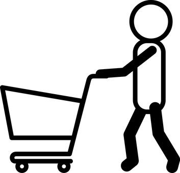 カート買い物　 カート,買い物,スーパー,人,デフォルメ,シンプル,ピクトグラムのイラスト素材