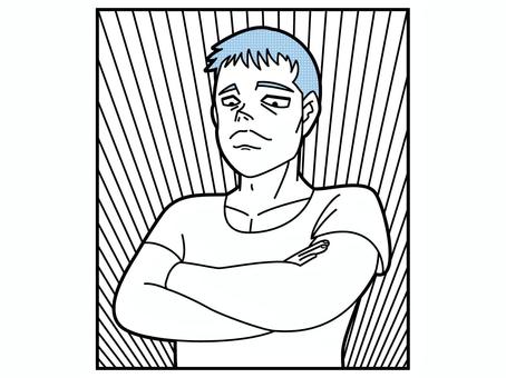 漫画風　腕組み男性 人物,漫画,漫画風,コミック,コミック風,コマ,線画,手書き,男性,男のイラスト素材