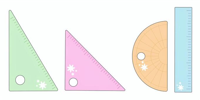 定規セット（線あり） 定規,セット,カラフル,三角定規,分度器,算数,勉強,道具,イラスト,素材のイラスト素材