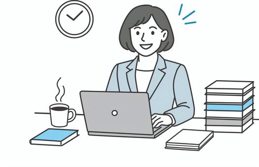 パソコンで作業をする女性会社員 人物,女性,パソコン,インターネット,ネット,情報,オンライン,嬉しい,見つける,発見のイラスト素材