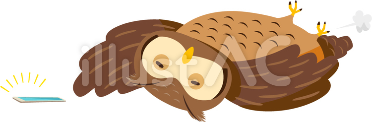 スマホに手を伸ばすフクロウ 動物,フクロウ,ミミズクのイラスト素材