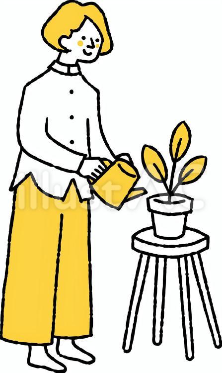 植物のお世話を楽しむ女性 植物,世話,楽しむのイラスト素材