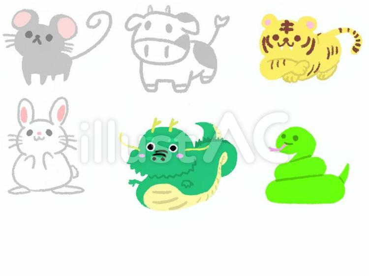 十二支　① 十二支,ほんわか,ねずみのイラスト素材
