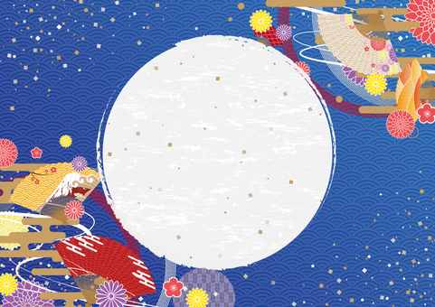 おしゃれで雅な和風のフレーム素材 和風,和柄,扇子,花,雲,金箔,フレーム,背景のイラスト素材