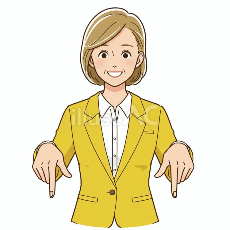 指さす姿 女性,金髪,黄色のイラスト素材
