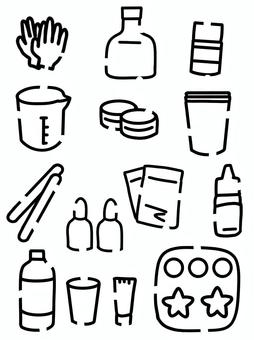 レジンアートの材料アイコン レジン,アート,材料,道具,やすり,ファイル,ネイル,マニキュア,インク,ケースのイラスト素材