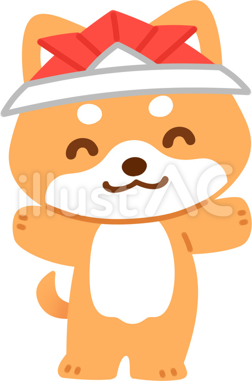 折り紙の兜をかぶった犬 犬,柴犬,兜のイラスト素材
