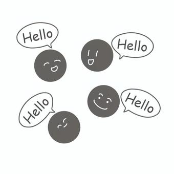hello 挨拶　モノトーン hello,挨拶,モノトーン,笑顔,仲良し,アイコンのイラスト素材