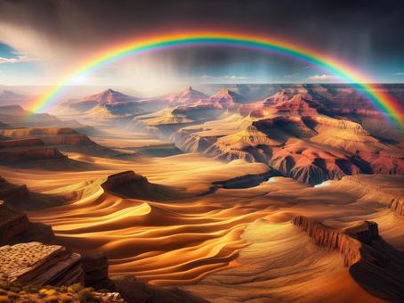 Illustration, beautiful, rainbow, desert, 