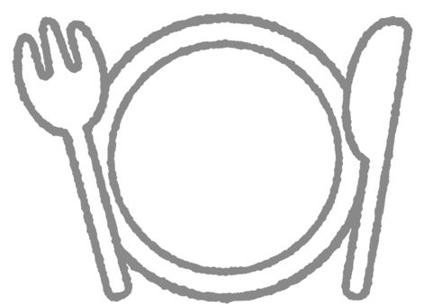 Cute plate set (monochrome), the dishes, knife, fork, JPG, PNG and AI