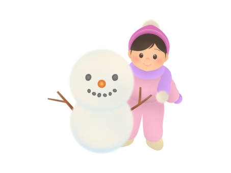 雪だるまを作った子どものイラスト 人物,雪だるま,表情,顔,服装,服,手書き,挿し絵,可愛い,カラーのイラスト素材