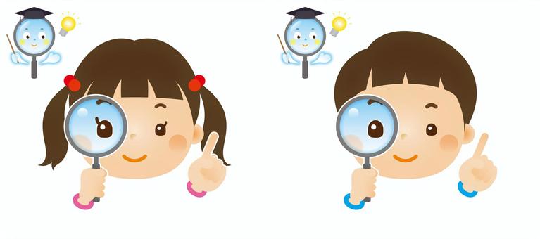 調べる子ども1 調べる子ども1 虫眼鏡,拡大,調べる,子ども,人物,男の子,女の子,小学校,幼稚園,保育園のイラスト素材