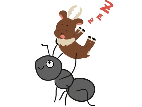 蟻と寝ているトナカイ 蟻と寝ているトナカイ 蟻,トナカイ,虫,クリスマス素材,動物,animal,reindeer,冬,冬素材,手書きのイラスト素材