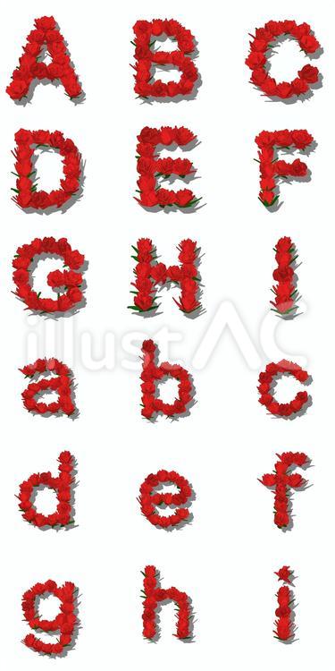 ペパクラ風　バラ　赤　影付　萼あり　英語 文字,アルファベット,字のイラスト素材