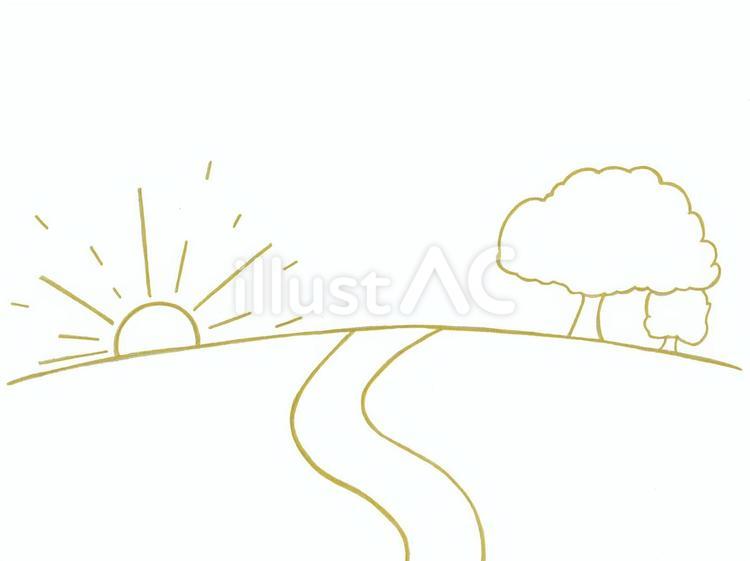 日の昇る丘　ぬりえ 日の出,朝日,ぬりえのイラスト素材