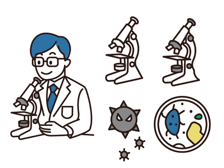 顕微鏡　シンプル　イラスト 研究員,科学者,研究,実験,白衣,メガネ,顕微鏡,科学,化学,バイオのイラスト素材