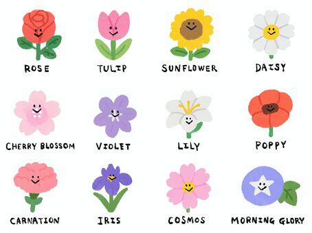 【教材】水彩 花 花,植物,英語,教材,幼児教材,知育,幼稚園,保育園,勉強,英会話のイラスト素材