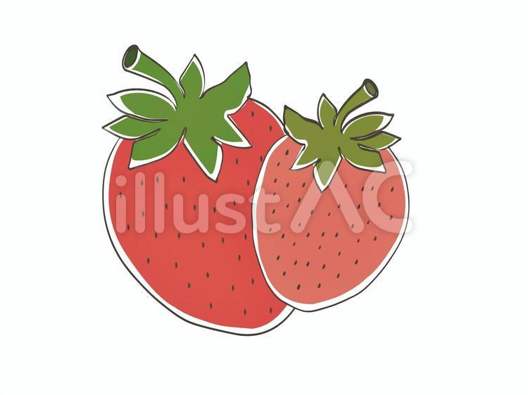 いちご【単体イラスト/主線あり】 いちご,フルーツ,果物のイラスト素材