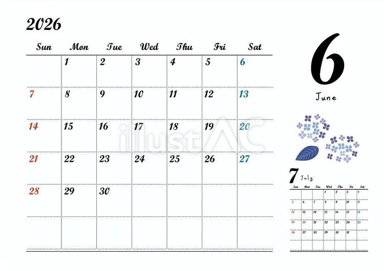 2025年6月花のカレンダー（A４寸法） カレンダー,6月,2026年のイラスト素材