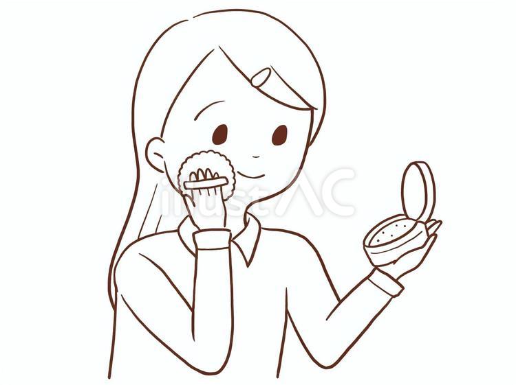 メイクをする女性(色なし) 女性,社会人,メイクのイラスト素材