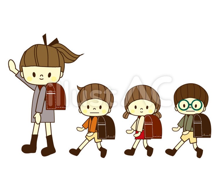 新学期 入学,集団登校,登校のイラスト素材
