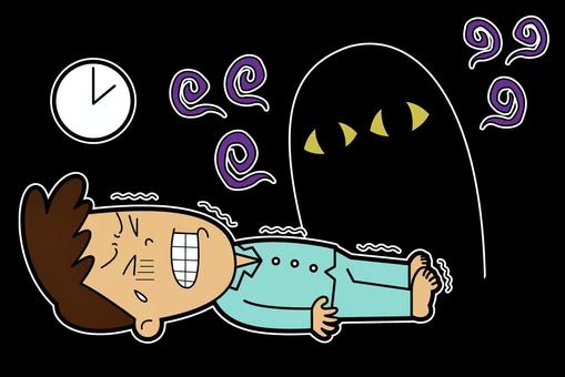 金縛り中の男性　心霊現象バージョン 金縛り,男性,心霊現象,恐怖,レム睡眠,就寝中,人間,幽霊のイラスト素材