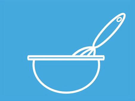 白線画　ボウルと泡立て器　お菓子作り 線画,シルエット,お菓子作り,工程,泡立て器,ボウル,オシャレ,かわいい,アイコン,ワンポイントのイラスト素材