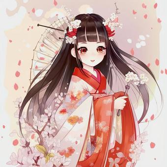 ひなまつり風 女の子と桜のイラスト ひなまつり風 女の子と桜のイラスト ピンク,春,和風のイラスト素材