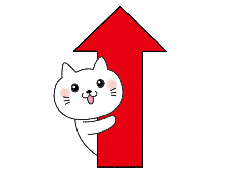 上矢印と猫　笑顔 矢印,上矢印,猫,上,上がる,アップ,上向き,上昇,案内,こちらのイラスト素材