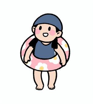 水着の女の子 海開き,海,海水浴,水泳,子供,水着,女児,小学生,スクール水着,かわいいのイラスト素材