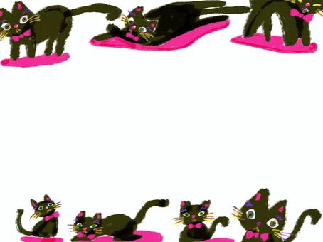 黒猫とピンクのリボン手書き風フレーム 黒猫,猫,リボン,ピンク,かわいい,おしゃれ,きもかわ,アナログ風,スケッチ,素材のイラスト素材