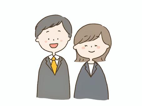 スーツの男の人と女の人 ビジネス,仕事,事務,事務員,新入社員,社員,スーツ,社会人,笑顔,笑うのイラスト素材