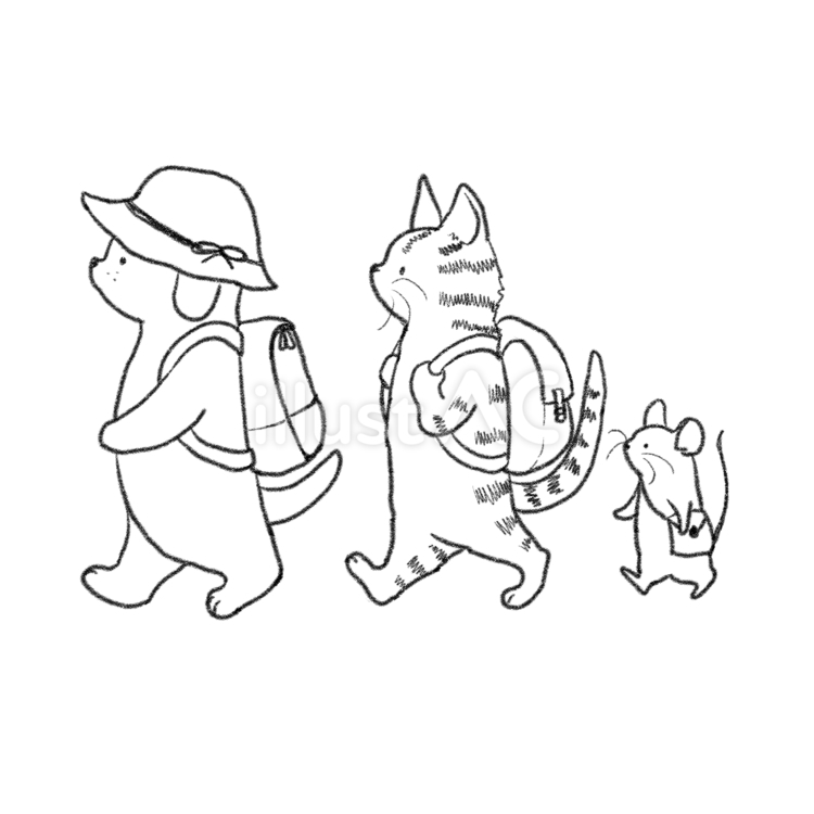 遠足　犬猫ネズミ 犬,猫,ネズミのイラスト素材