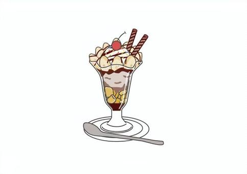 チョコバナナパフェ パフェ,喫茶店,レトロ,バナナ,チョコ,さくらんぼ,生クリーム,アイス,シリアル,シガレットクッキーのイラスト素材