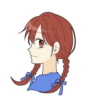 三つ編みの女性　横顔 人物,萌え系,横顔,笑顔,リボン,三つ編み,茶髪,可愛い,女性,女の子のイラスト素材