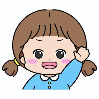 元気よく左手をあげる女の子２