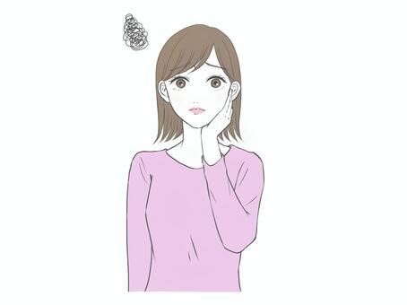 モヤモヤする女性 女性,困る,悩む,悩み,悩み事,モヤモヤ,落ち込む,不安,心配,考えるのイラスト素材
