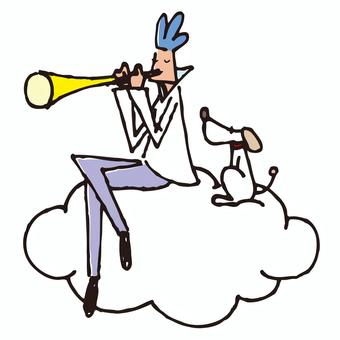 主人の音色 人物,犬,雲,楽器,演奏のイラスト素材