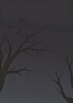 ハロウィン枯れ木_01(蝙蝠あり) 背景,壁紙,秋,ハロウィン,屋外,枯れ木,影,コウモリ,夜,動画のイラスト素材