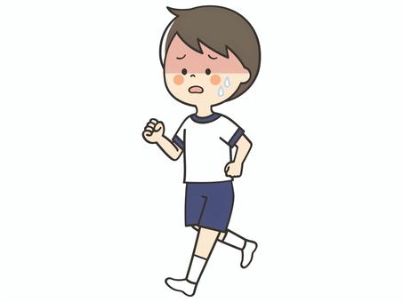 暑そうな歩く体操服の男の子 走る,歩く,運動,しんどい,熱中症,暑い,めまい,体調不良,マラソン,持久走のイラスト素材