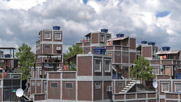 迷路の街 街,路地,屋根,階段,斜面,建物,窓,壁,洗濯物,空のイラスト素材